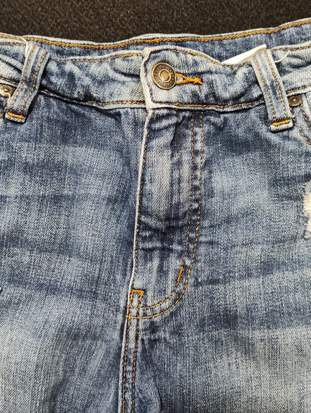 Eunina Lulu High Rise Cut Off Shortie Blue Jean Shorts, Distressed, Size M, Fun - Picture 2 of 11